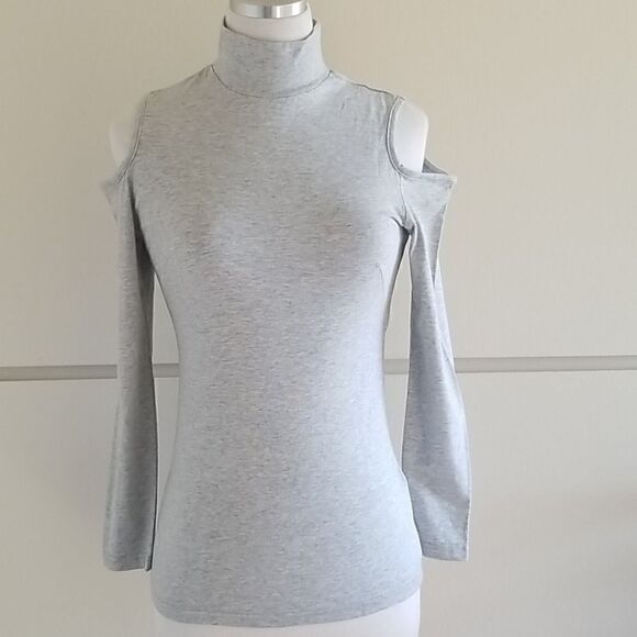 Workshop Grey Heather Cold Shoulder Turtleneck,NEW - Picture 2 of 8